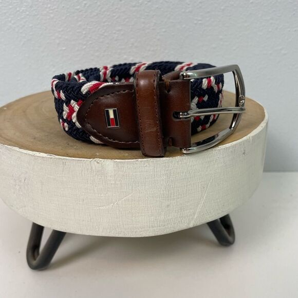 Tommy Hilfiger Men's Brown and Blue Woven Belt Size L EUC - Picture 1 of 6